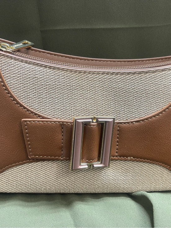 Handbags - Canvas & Leather Shoulder Bag in Tan and Cream